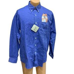 New Hand Printed Upcycled Mens 3XL Pomeranian Puppy Dog Mens Button Down Shirt
